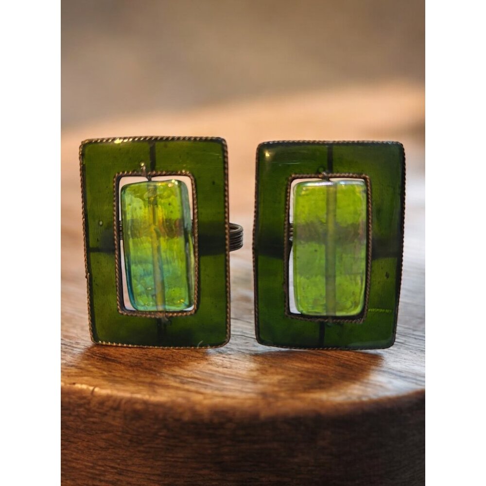 Set of 2 Pier One Stained Glass Copper Napkin Rings